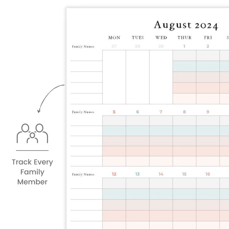 2024 Family Wall Calendar A3 Size, Family Planner and Schedule All in