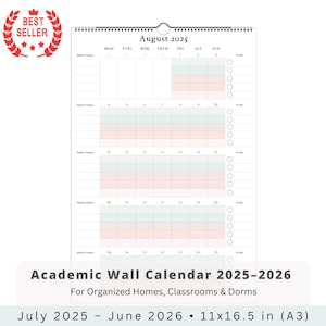 Academic Wall Calendar 2025-2026 – Large Student Planner July 2025 to June 2026