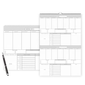 May include: A printable weekly planner with sections for self-care, word of the week, family menu, prayers, and notes. The planner is designed to help you stay organised and on track with your goals.