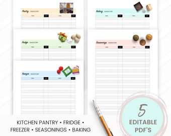 Kitchen Inventory Printable: Pantry, Fridge, Freezer, Baking (Editable PDF)