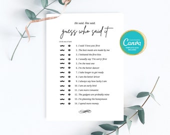 Guess Who Said It Bridal Shower Game: Minimalist Design (Canva Template)