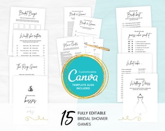 Minimalist Bridal Shower Game Bundle: Editable Canva Templates (Instant Download)