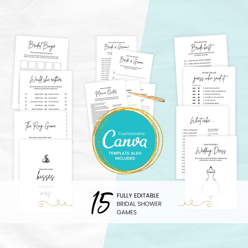 15 Bridal Shower Game Bundle, Includes Editable Templates, Minimalist