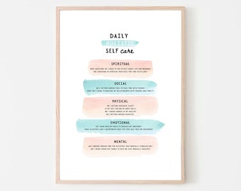 Self Care Checklist Print: Holistic Wellness Art (Digital Download)