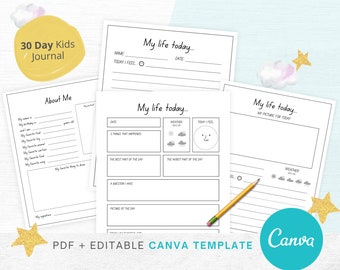 Kids Daily Journal: 30-Day Writing & Drawing Template (Digital Download)