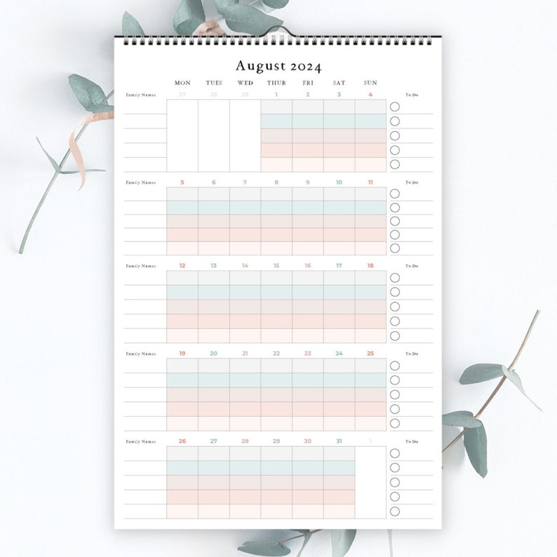 2024 Family Wall Calendar A3 Size Family Planner and Schedule Etsy