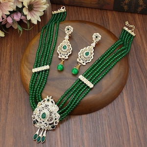 Neovisson Hochwertige Naturstein Perlen Halskette Tropfen Ohrring Marokko Braut Hochzeit Schmuck Set Frauen Lieblingsgeschenk