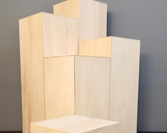 Natural Wood Pedestal Stand – Rustic Display Riser, Unfinished Pedestal Plinth