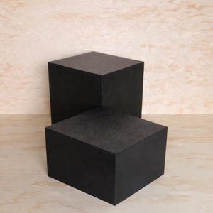 2 Set Concrete Style Wood Cube Pedestals - Waterproof Rustic Black or White Display Stand