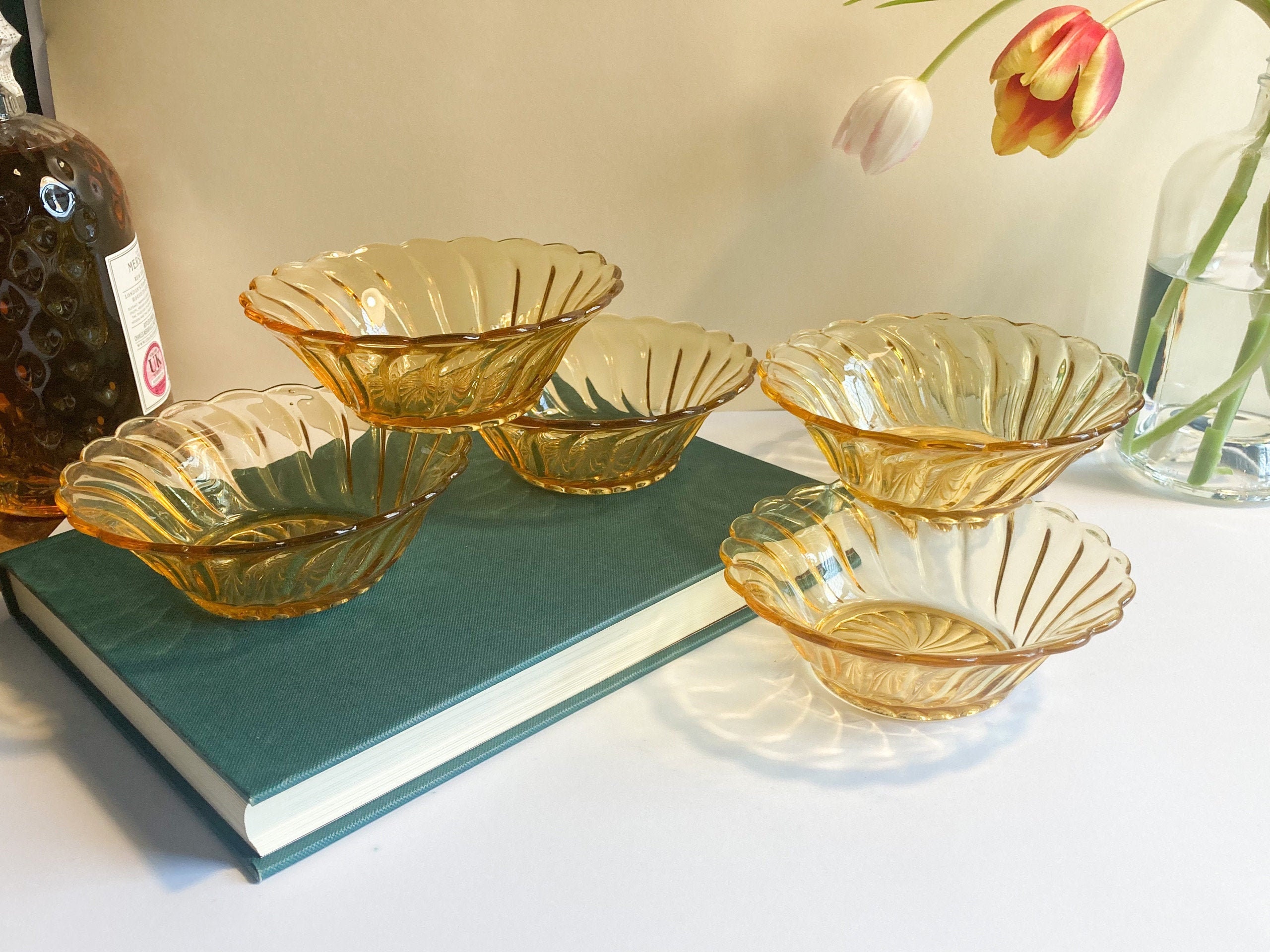 Vintage Amber Glass Serving Bowls / Dessert Bowls Set of Six Etsy