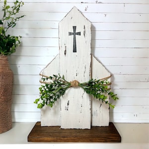 Wooden mantle decor for Spring, Table decor Christmas, Christian Home Decor, Wood Church piece, Gift for mom, Wooden church decor