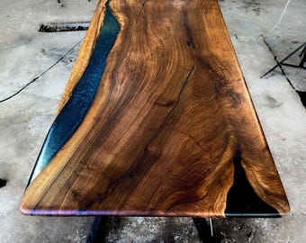68"-33" Epoxy Resin Art Walnut Table