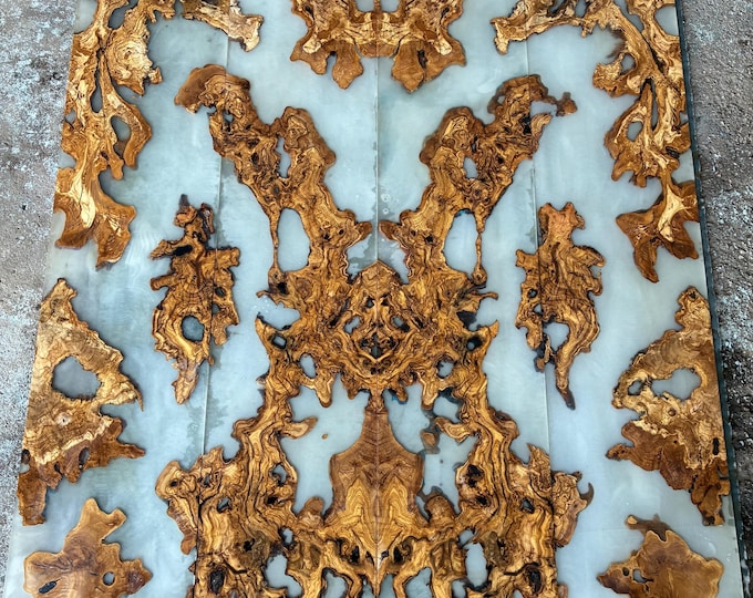 Featured listing image: Olive King Of Bookmatched Epoxy Wood Slab 64” x 60”  || 164cm x 154 cm