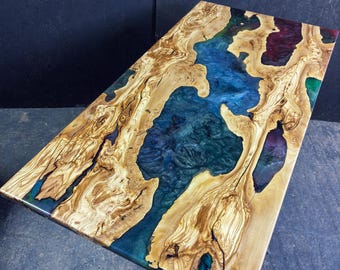 Epoxy Resin Art Olive Root Burls Coffee Table Slice Slab