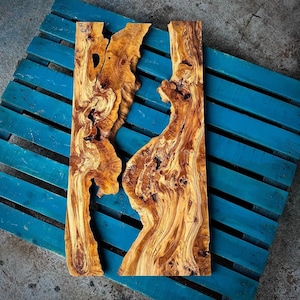 Zestaw płyt z drewna oliwnego z krawędzią na żywo | Materiały stołowe Epoxy River