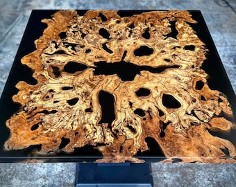 Olive Root Burl Epoxy Resin Coffee Table - Handmade Live Edge Wood Art Table - Unique Natural Wood Furniture
