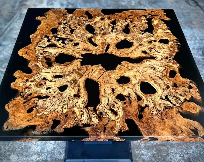 Featured listing image: Olive Root Burl Epoxy Resin Coffee Table - Handmade Live Edge Wood Art Table - Unique Natural Wood Furniture