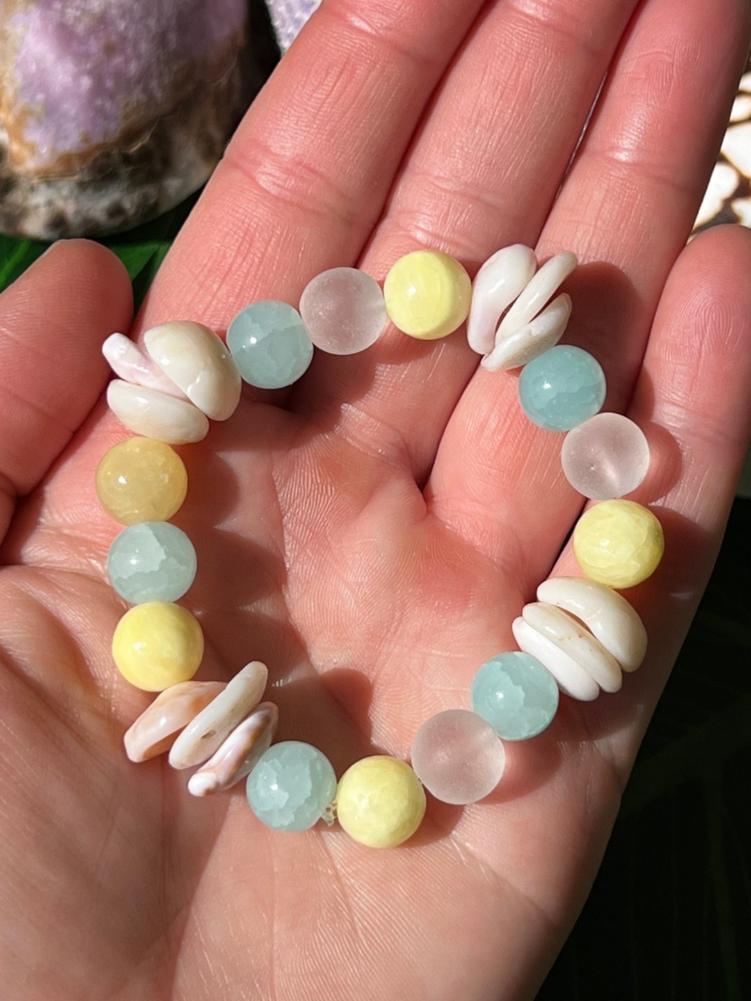 Puka Shells With Quartzite Stone Bracelet Etsy