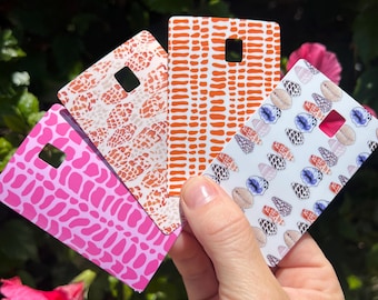 Credit Card Skins - New Patterns. Pink Hebrew, Miter Shell, Miter Pattern, Mixed Shell