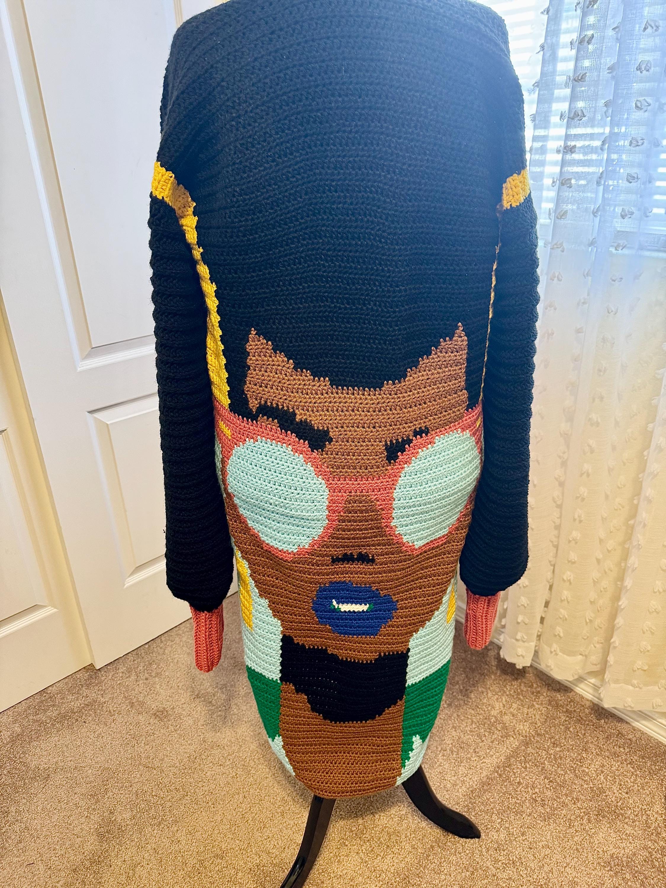 Handmade Crochet Cardigan – XL | Afro Chic Artwear | Slouchy Sleeves | Statement Fashion