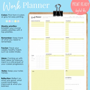 Work Planner 1-page Job Weekly Worksheet Printable PDF - Etsy