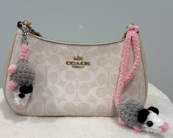 Crochet Opossum Keychain and Car Charm | Handmade Plush Rearview Mirror Decor