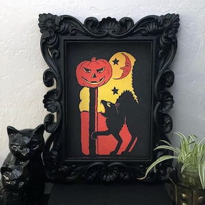 Black Cat Print, Vintage Halloween Style, Retro Style Spooky Season Wall Decor, Retro Beistle Halloween, Halloween Black Cat Print