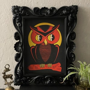 Owl Print, Vintage Halloween Style, Retro Style Spooky Season Wall Decor, Retro Beistle Halloween, Owl Halloween Print