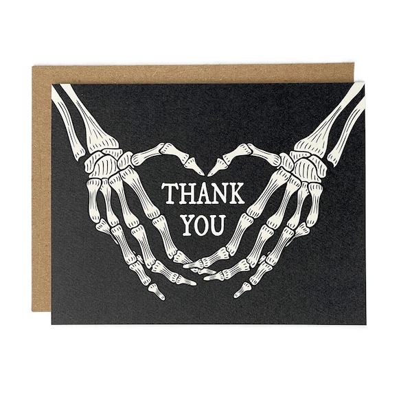 Goth Skeleton Heart Hands Thank You Card, Alternative Thank You Card,