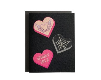 Spooky Love, Skeleton Hand Heart, Goth Candy Heart, Halloween Wedding Card