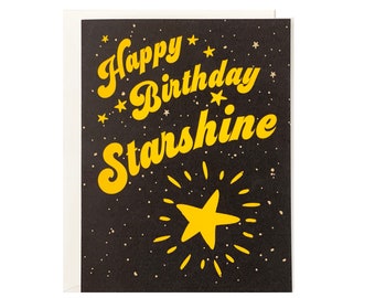 Biglietto di auguri di compleanno Starshine: biglietto di auguri celeste con adesivo per busta