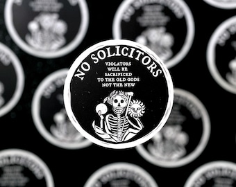 Pegatina de vinilo "No Solicitors": Sacrificado a los dioses antiguos, pagano