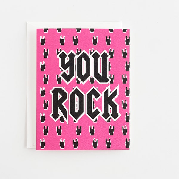 You Rock Card | 80's Pink greeting Card | rocker greeting card | 80's inspired card |Valentine Card | Birthday Card | Just Because Card