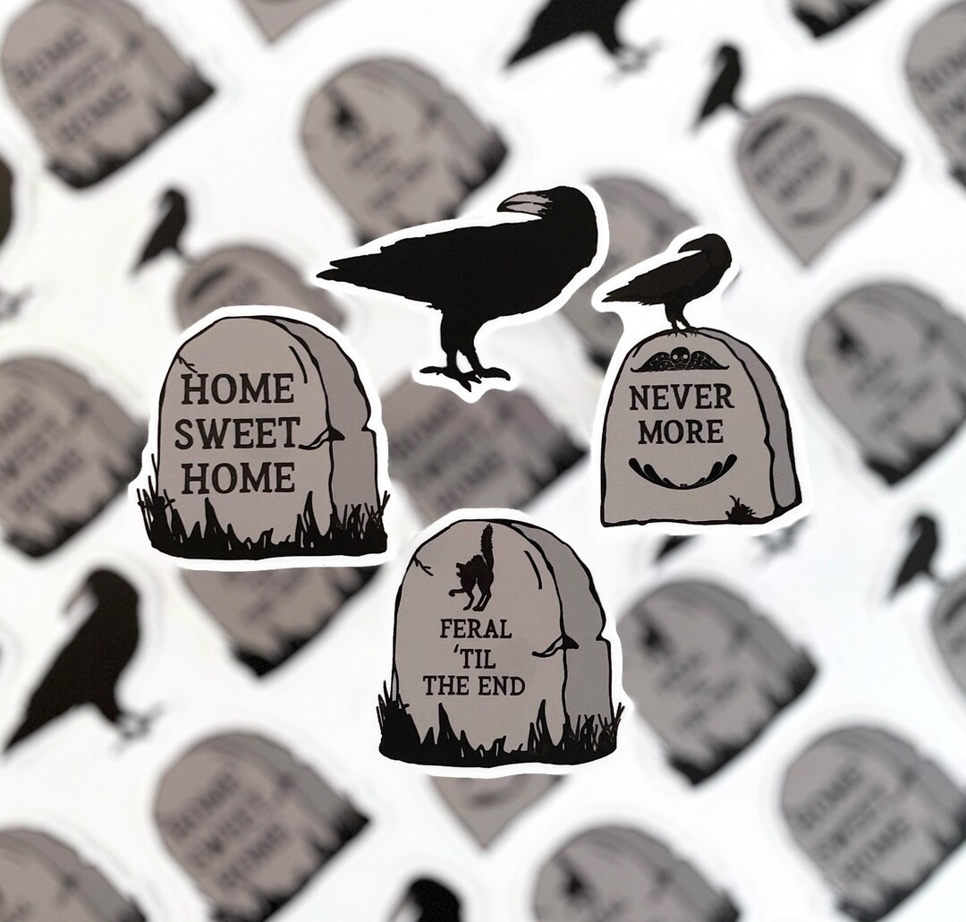 Cemetery Halloween Sticker Set: Raven & Graveyard Vinyl Stickers - Etsy