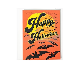 Tarjeta de Feliz Halloween, Tarjeta de Halloween, Tarjeta de temporada espeluznante, Murciélagos de Halloween, Tarjeta de Halloween divertida, Tarjeta de agradecimiento alternativa, Papelería de murciélagos
