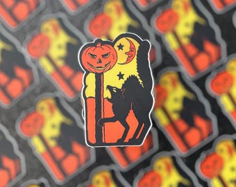 Autocollant vintage en vinyle d'Halloween avec un chat noir - Style Beistle
