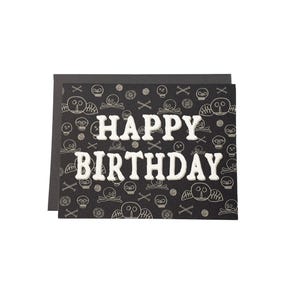 Skull and Bones Happy Birthday Card, Goth Birthday Card, Rocker Bday, Halloween Bday