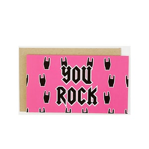Mini carte You Rock Card, carte rose des années 80, inspiration des années 80, carte de voeux à bascule, alternative Saint-Valentin, anniversaire, carte d'encouragement, 2 x 3,5 pouces