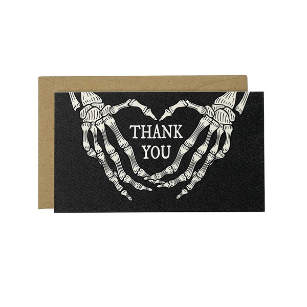 Goth Skeleton Heart Hands Thank You Mini Card, Alternative Wedding Thank You Card  2 x 3.5 inch