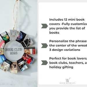 Book Club Ornament - Wreath Book Ornament - Custom Mini Book Covers image 4
