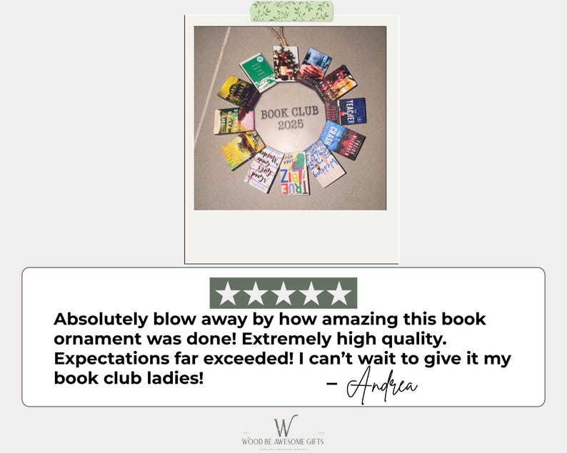 Book Club Ornament - Wreath Book Ornament - Custom Mini Book Covers image 10