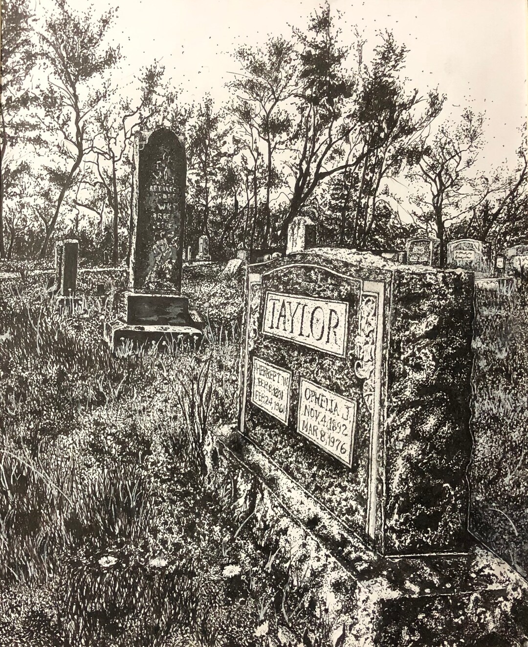 Hand Drawn Pen and Ink Stippling Drawing of a Cemetery Etsy