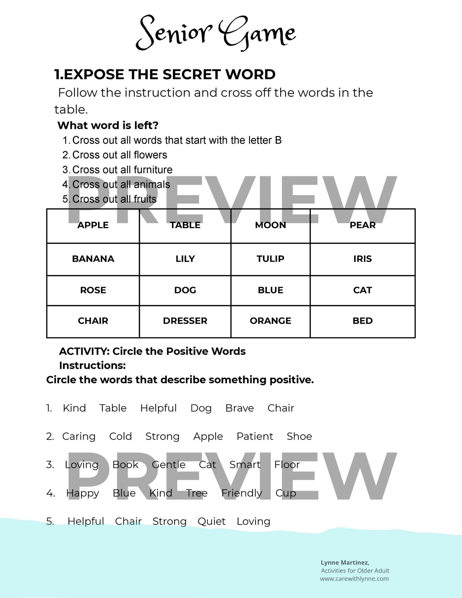 Senior Brain Games Printable: Easy Cognitive Activities, Large Print