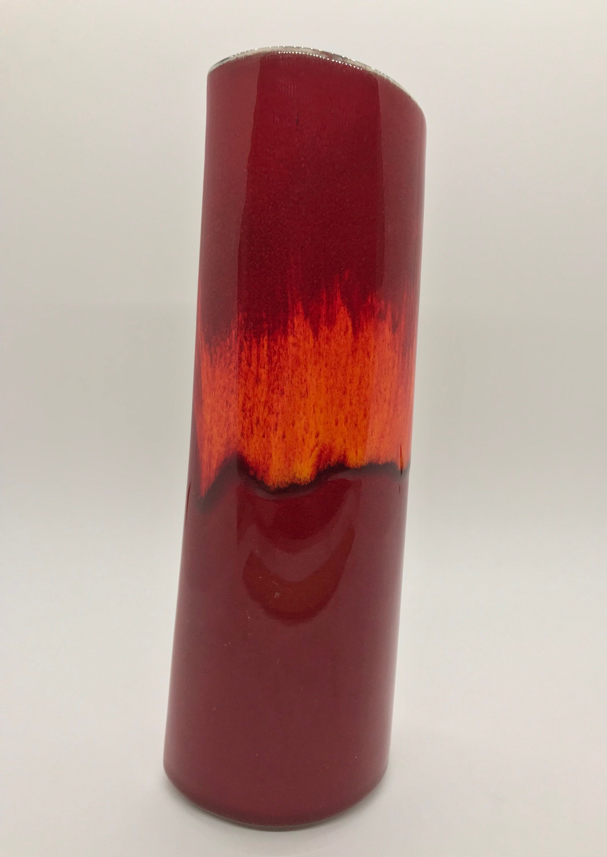 Mid Century POOLE Pottery Variated Red & Orange 8 1/2" Tall Vase With ...