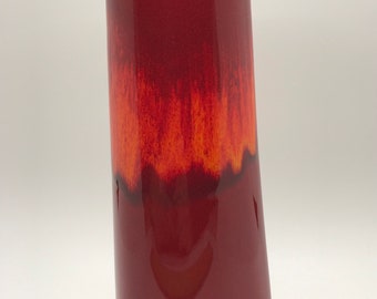 Mid Century POOLE Pottery Variated Red & Orange 8 1/2" Tall Vase with Unique Shape- Made in England
