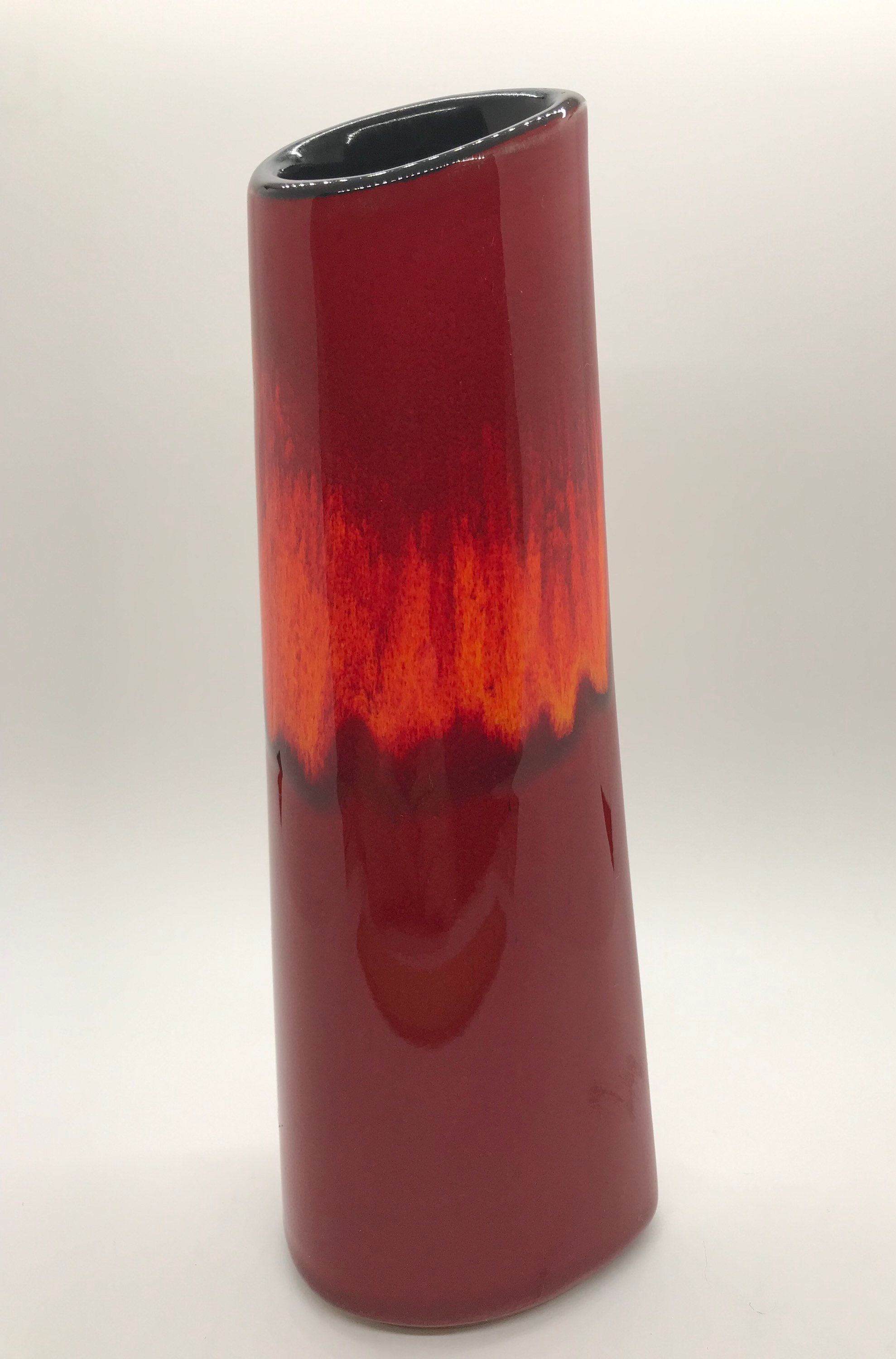 Mid Century POOLE Pottery Variated Red & Orange 8 1/2" Tall Vase With ...