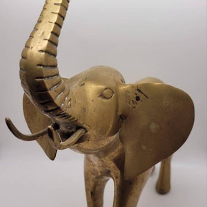 Lovely Vintage Large Brass Elephant with Raised Trunk and Tusks