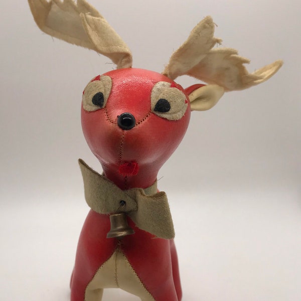 Vintage 1950's Kitsch gevuld rood en crème leder rendier