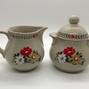Vintage Winterling Ceramic Cream & Sugar Set with Handpainted Fun Florals- 1970&#39;s Made in West Germany
