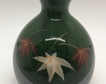 Vintage Artisan Pottery Bud Vase with Fall Leaves Design